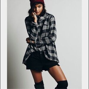 Free People Walk in the Park Plaid Tunic Cowl Neck Sz S